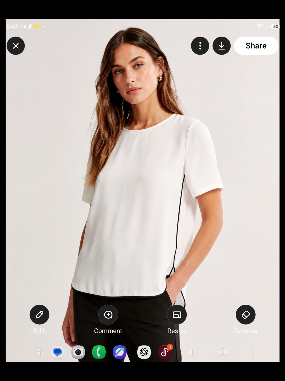 Mango White Short-Sleeve Blouse with Black Side Trim
